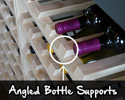 Angled bottles supports, easy on bottle labels