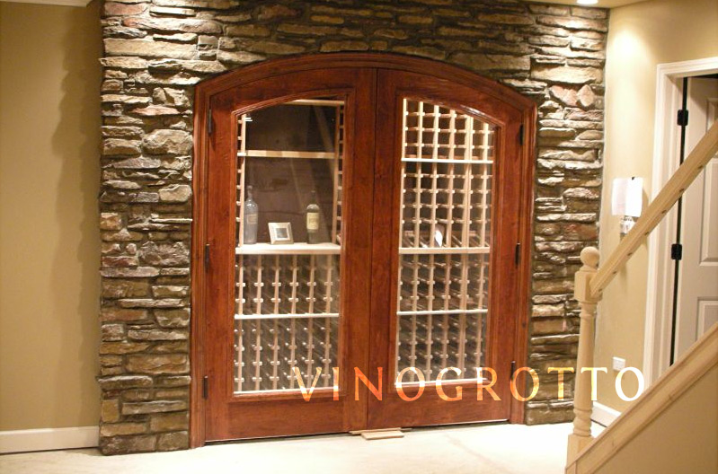 Glass wine cellar door with cherry finish